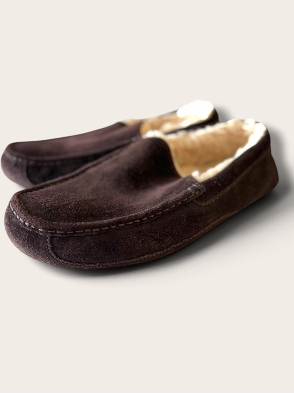 UGG Men's Dark Brown Suede Shearling-Lined Slip-On Loafers
